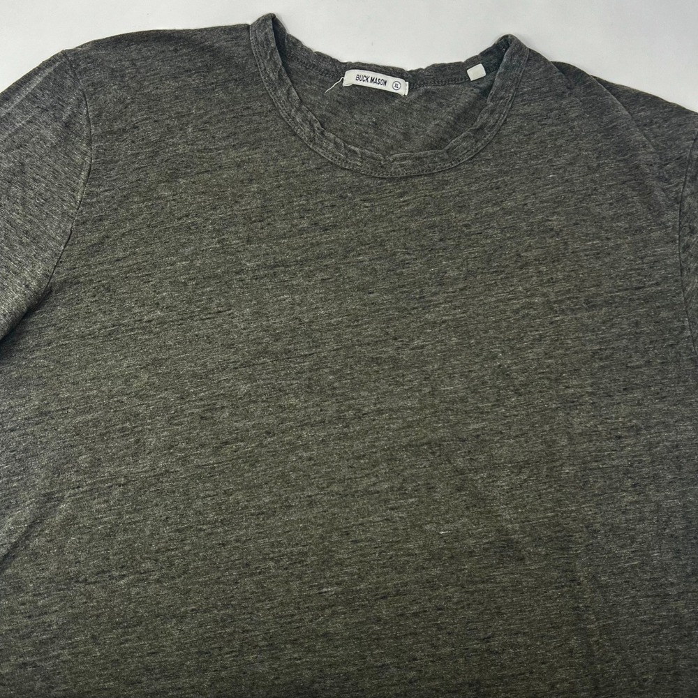 Buck Mason Mens XL Short Sleeve Curved Hem Tee Heathered Gray Green Crew Neck